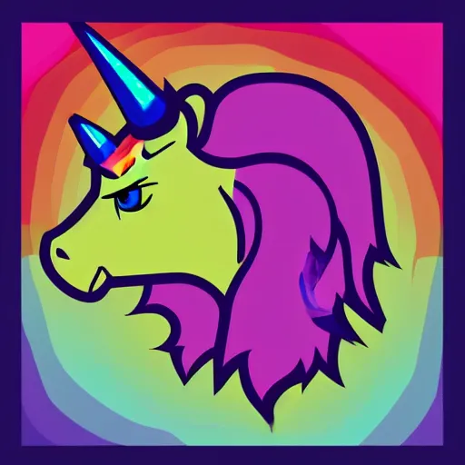 Image similar to Rainbow Robot Unicorn profile picture for social media sites. Limited palette, crisp vector lines