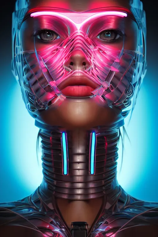 Prompt: portrait of a girl with a biomechanic armor and neon light by Igor Morski, dramatic lighting, highly detailed, trending on artstation