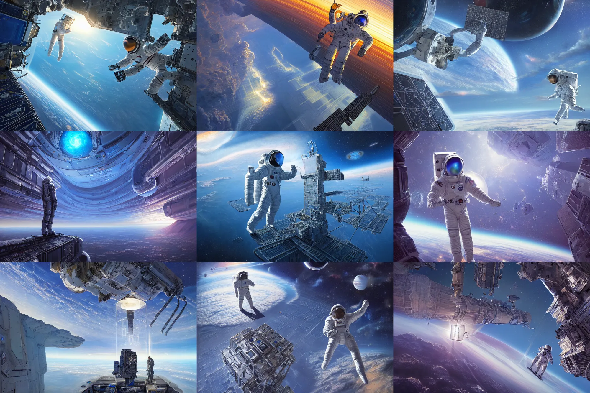 Prompt: inside a multidimensional tesseract, portrait of a cyberpunk spacewalking astronaut, fantasy landscape, by rob gonsalves, sylvain sarrailh and igor morski, very detailed, ultra realistic, vast expanse, photorealistic, volumetric lighting, artstation, 8 k