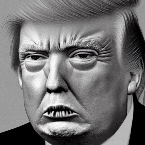 Image similar to Portrait by H.R.Giger of Donald Trump degenerated abomination, photo-realistic, 2K, highly detailed
