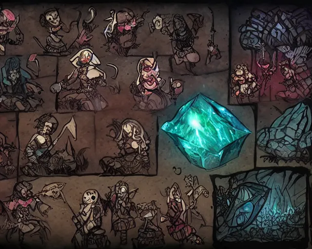 Image similar to Magical crystals, dark fantasy art, darkest dungeon style