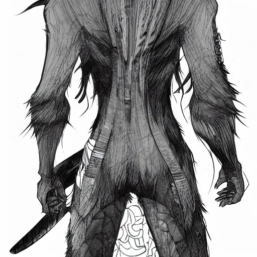 Prompt: a full body portrait from behind of a sanurai from manga vagabond, detailed, concept art, ink style, sketch