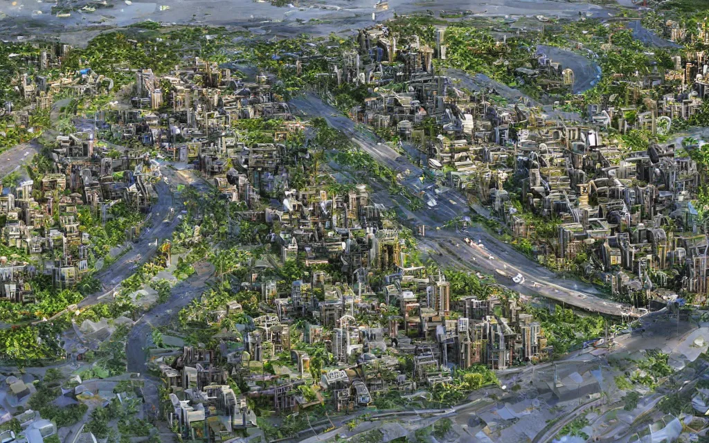 Prompt: future city of denpasar bali in the year 2 1 0 0, perfect faces.