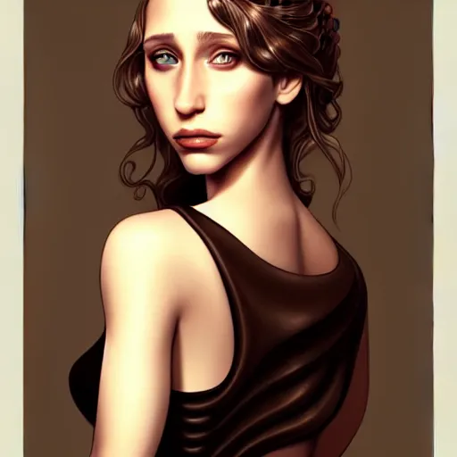 Image similar to in the style of diego fazio, artgerm, beautiful taissa farmiga, steampunk, full color, elegant pose, middle shot waist up, symmetrical face symmetrical eyes, three point lighting, detailed realistic eyes, short neck, insanely detailed and intricate elegant