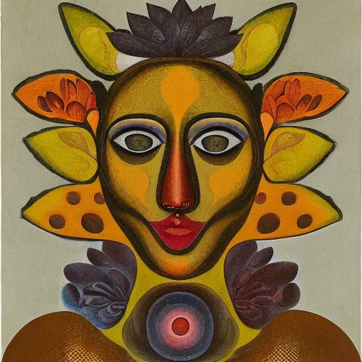 Image similar to floral face portrait by leonetto cappiello and wojciech siudmak and ernst fuchs, anni albers, oil on canvas