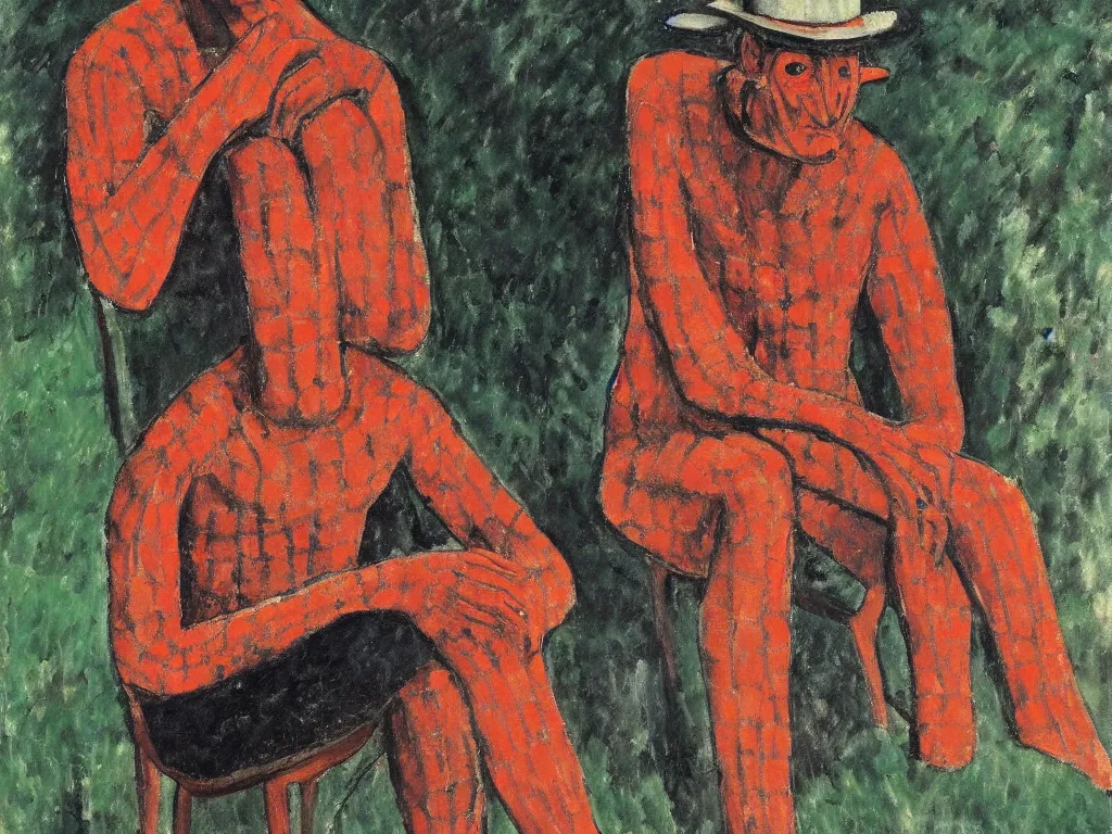 Prompt: Freddy Krueger,sitting alone in nature, painted by Amedeo Modigliani