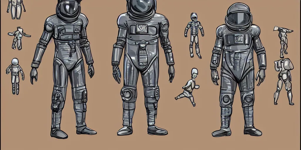 Image similar to male, fully body, science fiction space suit with a helmet, large shoulders, short torso, long thin legs, tiny feet, character sheet, funko, digital sketch, hyperdetailed, dieselpunk, stylized character design, concept design