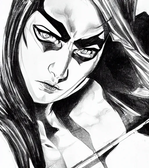 Image similar to tired vigilante girl angry detailed rendering pencil ink painting realistic hd with frank Miller Alex Ross style trending Flickr