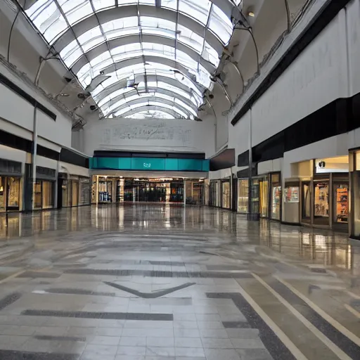 Image similar to empty mall, dark, liminal space photograph