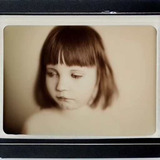 Image similar to a porcelain portrait of a girl is melting like an ice cream, realistic detailed photography polaroid