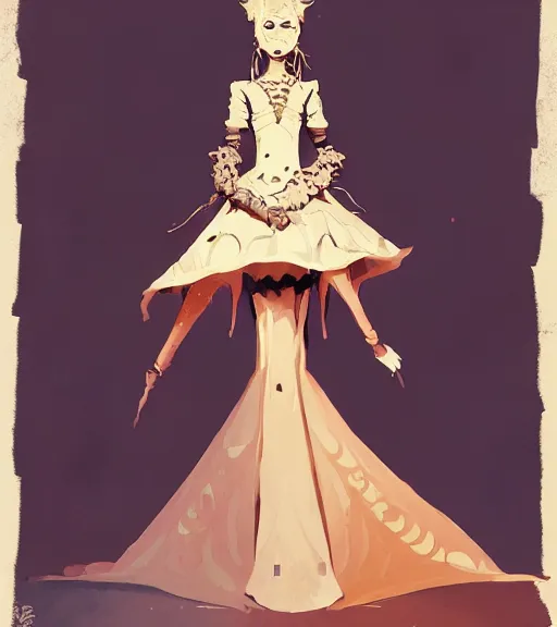 Image similar to portrait of a baroque dress design inspired by pumpkin from fantasy world for queen by atey ghailan, by greg rutkowski, by greg tocchini, by james gilleard, by joe fenton, by kaethe butcher, dynamic lighting, gradient light blue, brown, blonde cream and white color scheme, grunge aesthetic