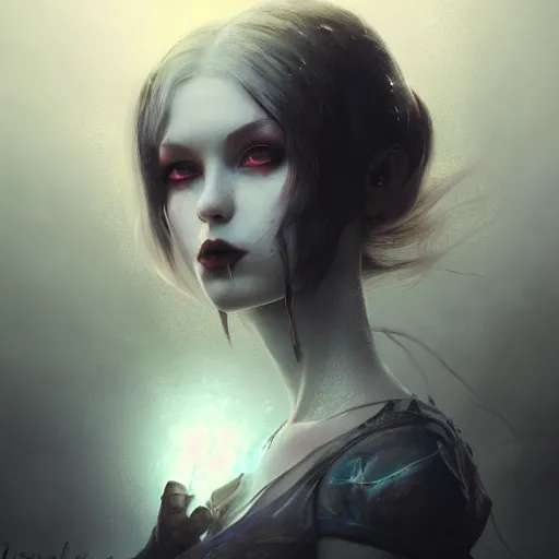 Prompt: teen girl kerli koiv, gothic, darkwave, darksynth, concept headshot art, sharp, digital matte painting, art by greg rutkowski, wlop, dramatic lighting, trending on artstation