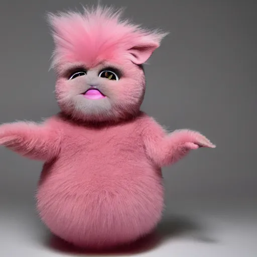 Image similar to photo of an obese giant hairless furby that has been completely shaved and had pinkish skin