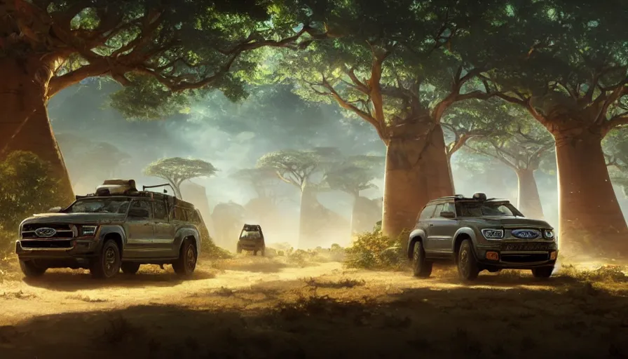 an suv designed by ford driving through madagascar, Stable Diffusion
