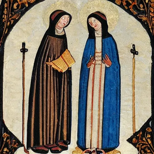 Image similar to jet pack nuns in medieval religious art