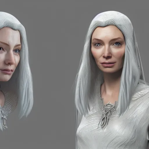 Prompt: 3d render of Galadriel, realistic, artstation