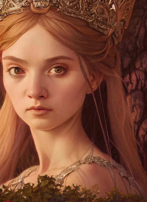 Image similar to highly detailed closeup portrait of a fairytale medieval princess, unreal engine, greg rutkowski, ilya kuvshinov, ross draws, hyung tae and frank frazetta, tom bagshaw, tom whalen, nicoletta ceccoli, mark ryden, lostfish, earl norem, global illumination, god rays, detailed and intricate environment