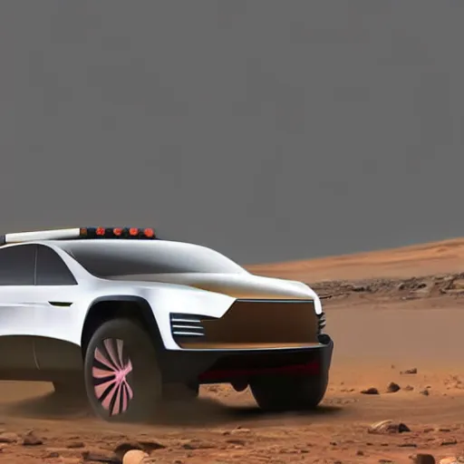 Image similar to A tesla Cybertruck on the surface of Mars, hyper realistic