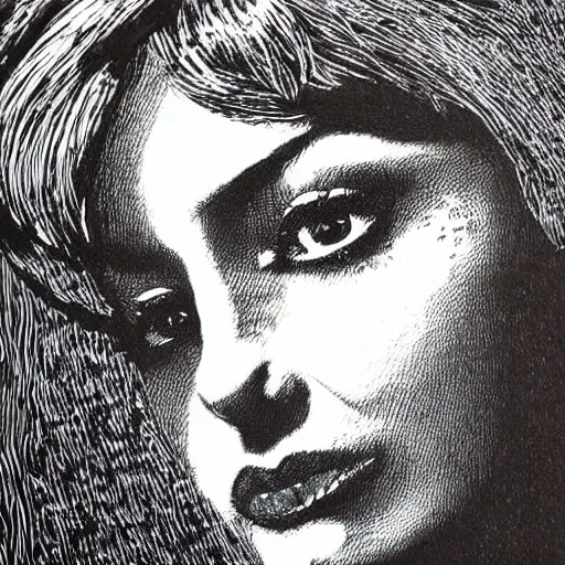 Image similar to portrait of a woman, scratchboard style