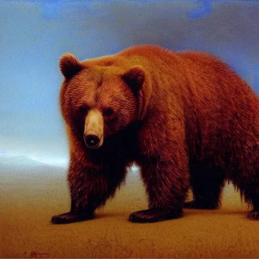 Image similar to bear hussar, beksinski