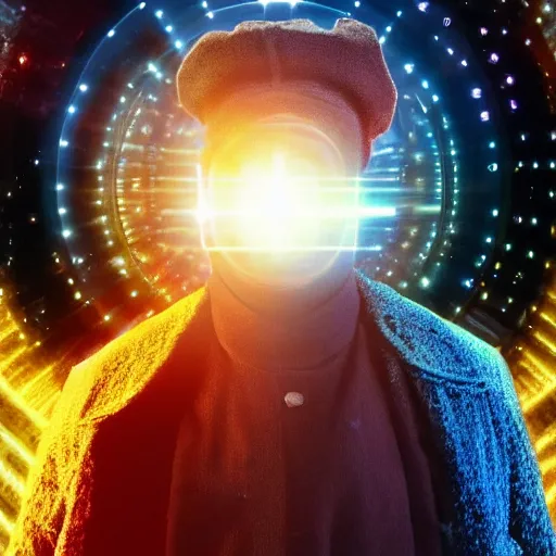 Image similar to a full body photograph of kanye west as'doctor who ', time vortex in the background, detailed face, symmetrical face, extreme realism and detail, 8 k, completely framed, direct lighting, 3 5 mm photo, photorealistic, sharp focus