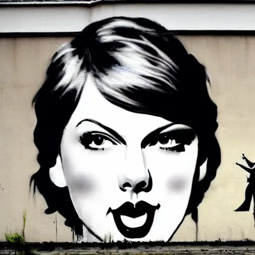 Prompt: a taylor swift painting by banksy, street art photography