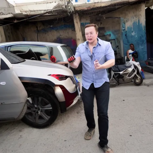 Prompt: elon musk drunk in the streets of port - au - prince