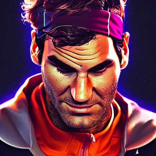 Prompt: a beautiful portrait digital artwork of a cyborg roger federer by artgerm, tooth wu, dan mumford, beeple, wlop, rossdraws, james jean, marc simonetti. intricate, epic lighting, cinematic composition, hyper realistic, 8 k resolution, unreal engine 5