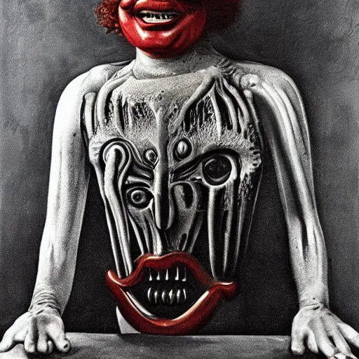 Prompt: Ronald McDonald by H R Giger