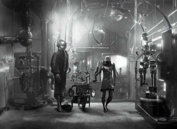 Prompt: scene from a 1 9 3 0 s cyberpunk science fiction film