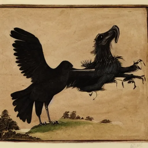 Prompt: a raven and horse chimera