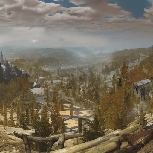 Prompt: Skyrim Riverwood panorama highly detailed trending on artstation