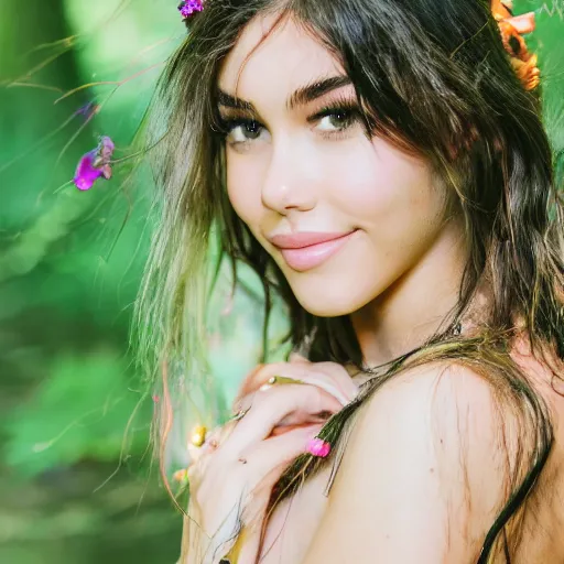 Image similar to madison beer the happy forest nymphs. 4k 8k photography