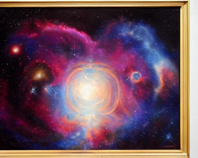 Image similar to cosmic person nebula, an oil painting, by ( leonardo da vinci ) and greg rutkowski and rafal olbinski ross tran airbrush time magazine