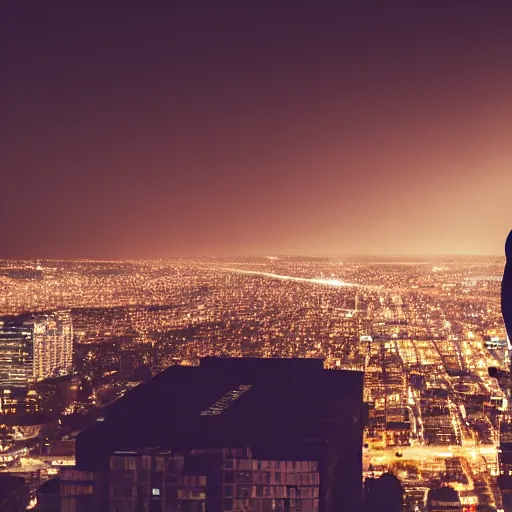 Image similar to a still of Kevin Hart. Shallow depth of field. City at night in background, lights, colors ,studio lighting, mood, 4K. Profession photography