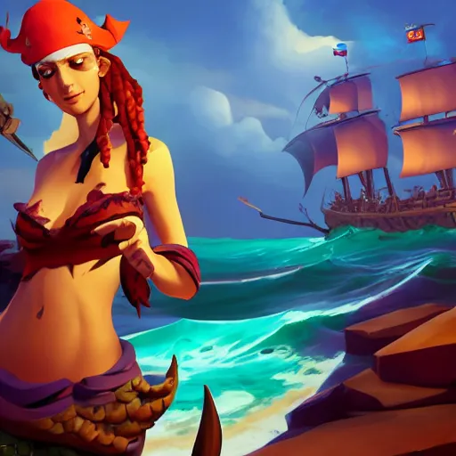 Image similar to jack the pirate mermaid on sea of thieves game avatar hero, behance hd by jesper ejsing, by rhads, makoto shinkai and lois van baarle, ilya kuvshinov, rossdraws global illumination