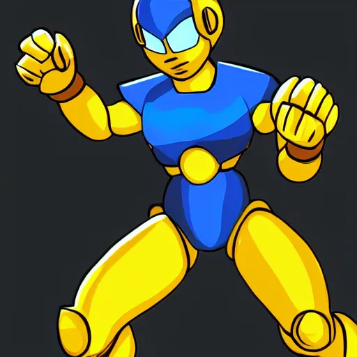 Image similar to samus in a mega man suit, digital painting