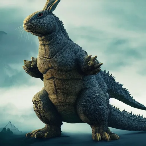 Prompt: rabbit godzilla, concept fantasy wallpaper