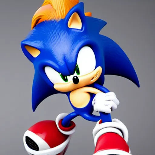 Image similar to Extremely detailed plastic figurine of Sonic the Hedgehog, studio lightning, product photo, professional photography.