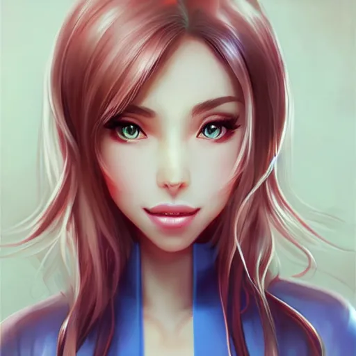 Prompt: very beautiful female nurse, smiling, flirty, eye contact, perfect face, perfect body, drawn by artgerm