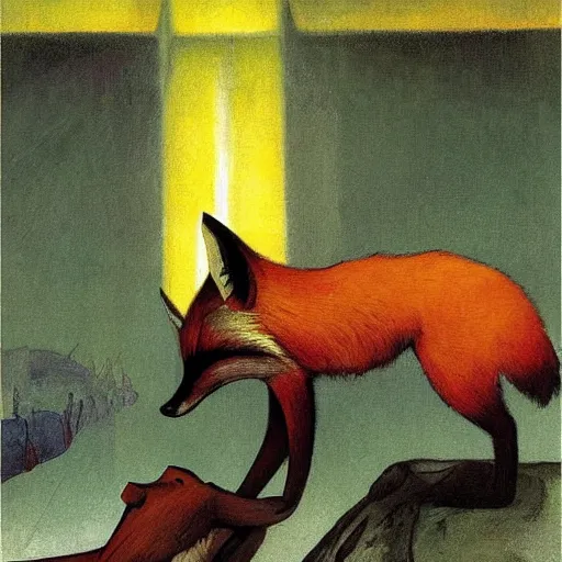 Image similar to an oversized fox with a saddle on its back, being ridden by a raccoon, digital art, furry art, glowing with silver light, painting by franz marc, by jean - leon gerome, by winsor mccay, today's featured photograph, 1 6 k, character design, realistic, detailed