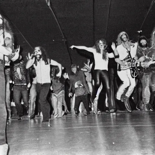 Image similar to people running in fear, crowd running in fear at concert hall, concert hall circa 1 9 6 9, 1 9 6 9 photograph, death metal band blast beat, death metal band playing to hippies, woodstock 1 9 6 9, death metal, crowd running away, scared hippies, 8 mm photo