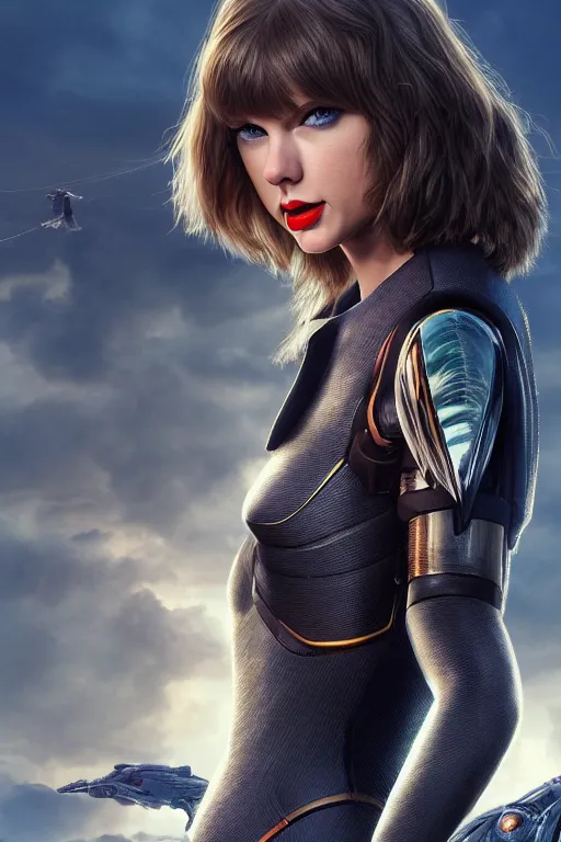 Prompt: Taylor Swift as Alita battle angel, cinematic, hyper realism, high detail, octane render, 8k, matte painting