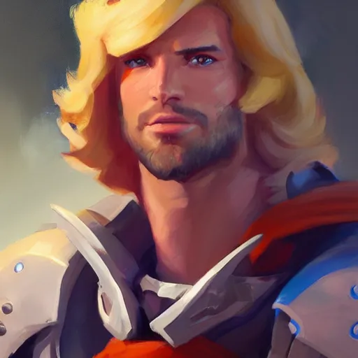 Image similar to greg manchess portrait painting of prince adam of eternia as overwatch character, medium shot, asymmetrical, profile picture, organic painting, sunny day, matte painting, bold shapes, hard edges, street art, trending on artstation, by huang guangjian and gil elvgren and sachin teng