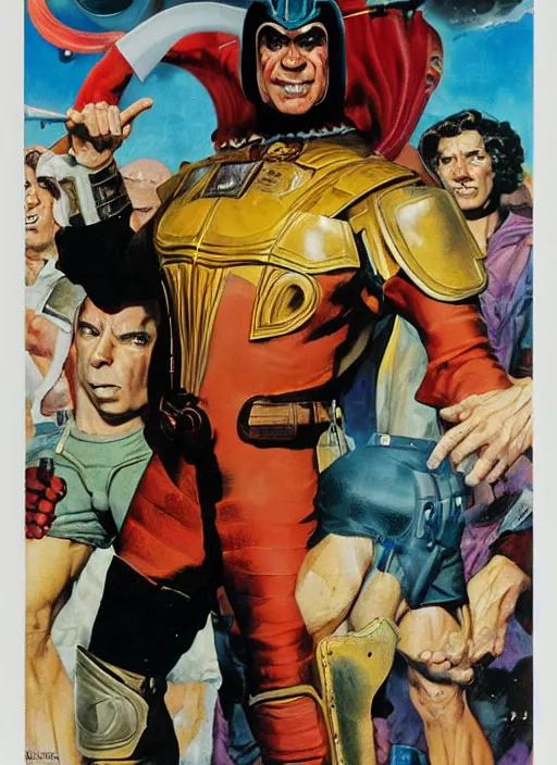 Image similar to full body and head portrait of javier badren as galactacus, dynamic action, painted by norman rockwell and phil hale and greg staples and tom lovell and frank schoonover and jack kirby