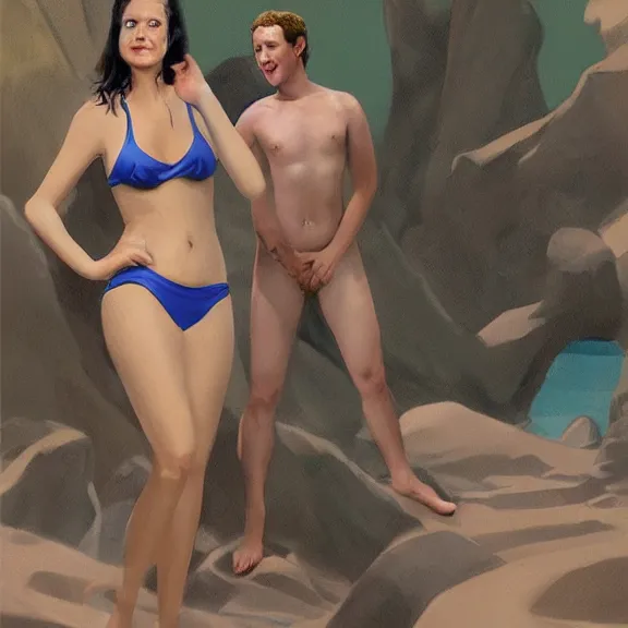 Prompt: mark zuckerberg trying on bikinis art nouveau matte painting, highly detailed,