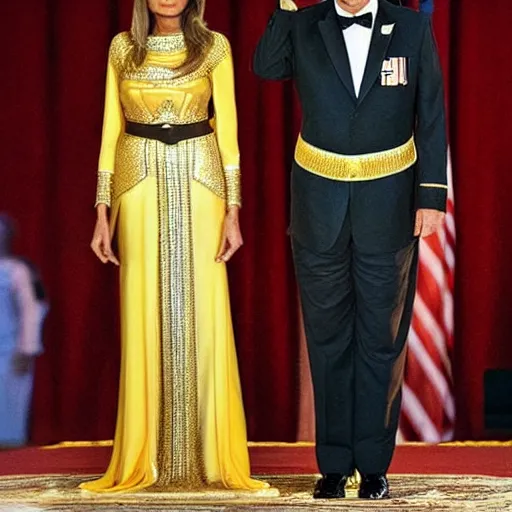 Image similar to donald and melania trump as egyptian king and queen, elegant, majestic, powerful