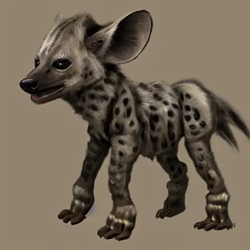 Image similar to cute baby robot hyena, small, highly detailed concept art