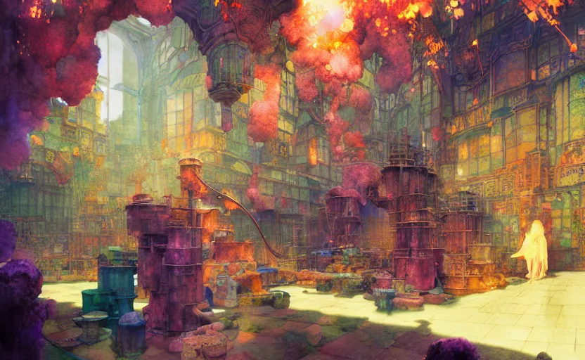 Image similar to alchemy laboratory, fantasy. intricate, amazing composition, colorful watercolor, by ruan jia, by maxfield parrish, by marc simonetti, by hikari shimoda, by robert hubert, by zhang kechun, illustration, gloomy