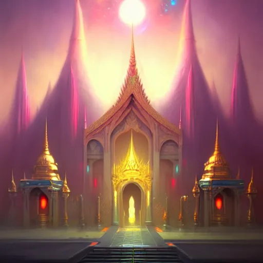 Image similar to grand palace temple for leader of galactic empire by peter mohrbacher, vivid colors, matte painting, 8K, concept art, mystical color scheme, trending on artstation